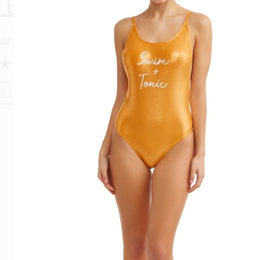 NWOT Gold "swim and tonic" one piece swimsuit